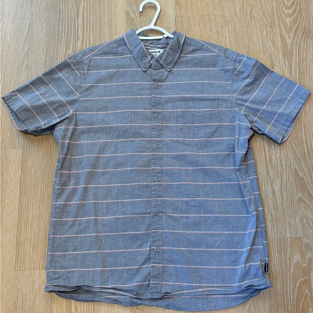 Men’s Hurley Keanu Striped Button-Down Shirt Mens Gray Short Sleeve Size XL